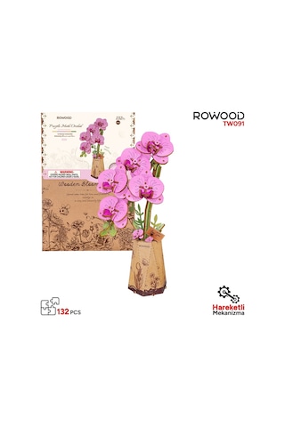 Rowood Tw091 Orkide Çiçeği Purple Moth Orchid Dıy Minyatür Maket Model Set Ahşap 3d Wooden Puzzle Model Kit Ahşap Maket Dekoratif Hobi Seti