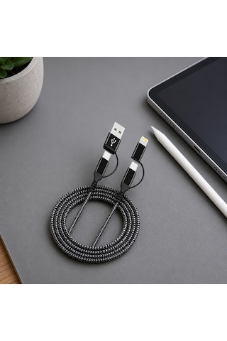 Hepu Hp-16 4in1 Çok Fonksiyonlu Hızlı Şarj Kablosu 60w Pd Destekli Type-c & Usb-a To Type-c & Lightning Dönüştürücülü Örgülü Kablo 1.2 Metre
