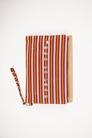 Fabric Craft Bag Katlanabilir Portföy Çanta Etnik Desenli, İçi Astarlı, Bilek Askılı 34x43 Cm Açık Kahverengi