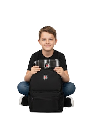 Beşiktaş Siyah Okul Sırt Çantası Yanında Ekose Kalemlik Hediyeli Siyah