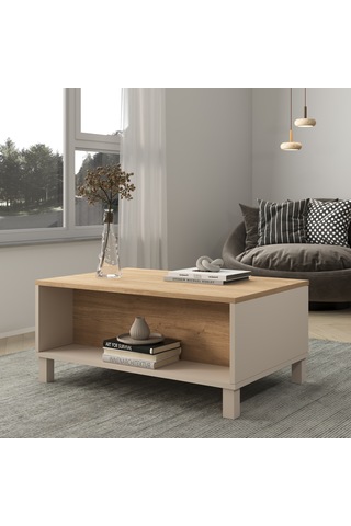 Robin Home Urban Orta Sehpa Ahşap Ayaklı 2 Çekmeceli Kumsal-sepet Bej