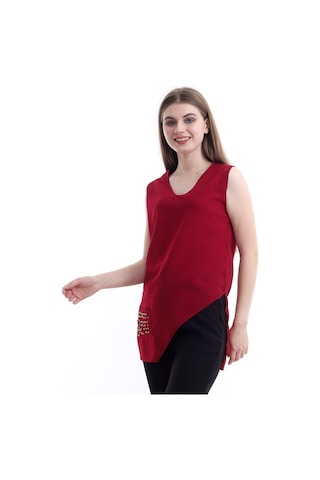 Self Clothing Kadın Bordo V Yaka Cep Ve Yırtmaç Detaylı Bluz Slf1246-Bordo