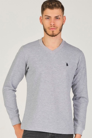 V4002 Dewberry V Yaka Erkek Sweatshırt-gri Gri