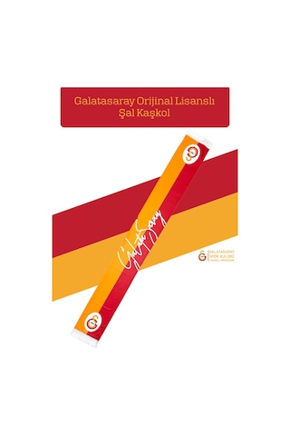 Galatasaray Lisanslı Çift Yön Baskılı Şal Kaşkol Atkı Aslan Baskılı Ahşap Kutulu Sarı - Kırmızı