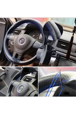 Sportif Dikmeli Delikli Deri Direksiyon Kılıfı Noktalı Dikişli + Kırmızı