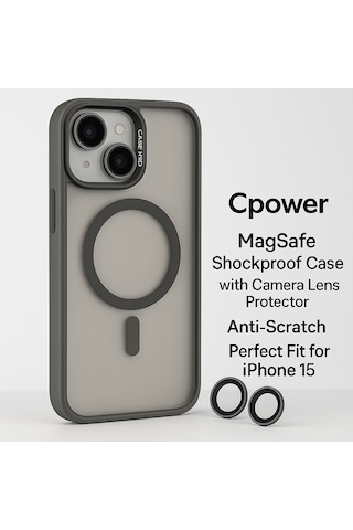 İphone 15 Kılıfı, Kaliteli Kamera Lens Koruyucu Dahil, Magsafe Uyumlu Darbe Dayanaklı, 3 Renk Gri