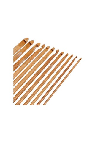 Jms 12 Adet Bambu Tığ Kanca 3mm-10mm Iplik El Sanatları Örgü İğne Ahşap Saplı