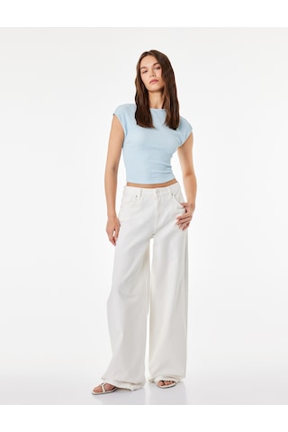 Koton Bürümcük Kumaş Dokulu Slim Fit Kolsuz Sırt Detaylı Crop Tişört Mavi 6sak50421ek