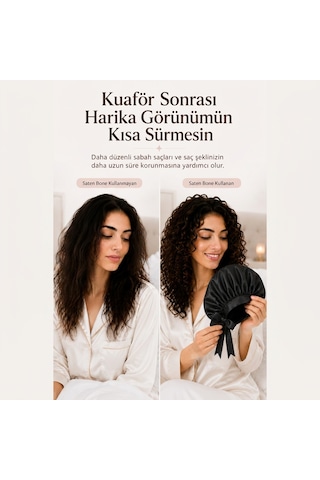 Ayarlanabilir Saç Bakım Bonesi İpek Saten Uyku Bonesi Tek Katlı Bandana Siyah