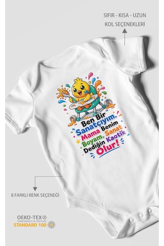 Morivokids Ben Bir Sanatçıyım Yazılı Kısa Kollu Bebek Body %100 Pamuk Beyaz