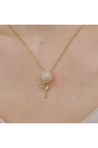 "ayçiçeği Kolye Titanyum Çelik Kolye - Kadınlar İçin Şık Lüks Köprücük Zinciri" Gümüş