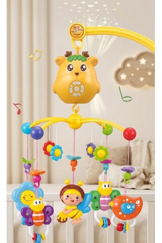 Işıklı Müzikli Sesli Kumanda Edilebilir Renkli Hayvan Figürlü Eğitici Oyuncak Beşik Dönencesi