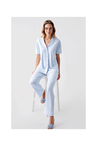 Moda Dua Freshness 324 Kadın 4'lü Sabahlıklı Şorlu Pijama Takımı mavi