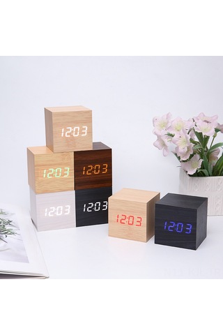 Gajeena Kare Ahşap Zamanlayıcı, Akıllı Ses Kontrollü Led Saat, Sicaklık-nem Gösterici, Zil Ve Işık Fonksiyonu, Zencefil Kaplama, Beyaz Işık