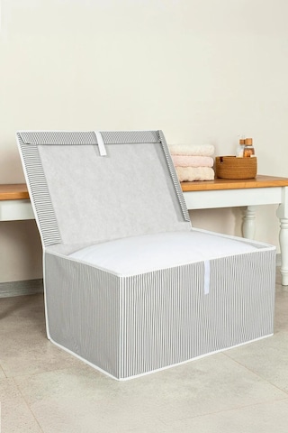 1 Adet Kapaklı Kutu Hurç Mega Boy 60 40 30 Cm Gri-beyaz