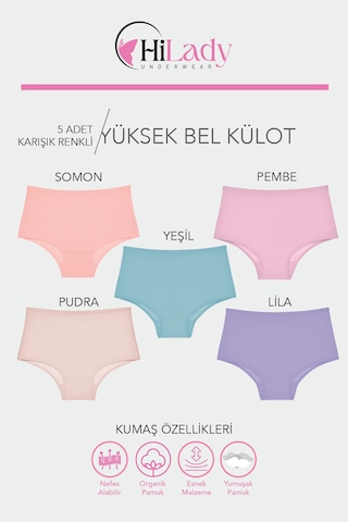 Kadın Külot, Çok Renkli Yüksek Bel Külot, Pamuklu Yumuşak Kumaş, Çoklu Paket, Karışık Renkli Açık Pembe