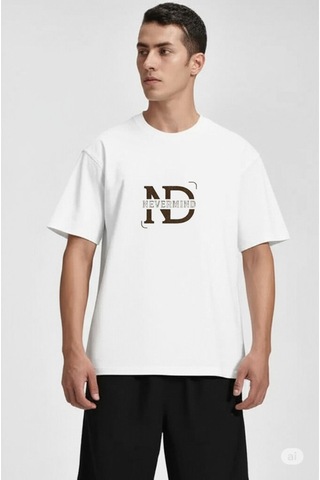 Nevermind Baskılı Oversize Tişört Erkek Streetwear T-shirt Beyaz