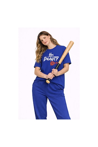 Sevgili Kombini Her Beast His Beauty Oversize Çift Tişört Unisex Lacivert
