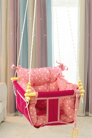Bundera Wag Swing Pembe Çocuk Ahşap Salıncak Bebek Hamak