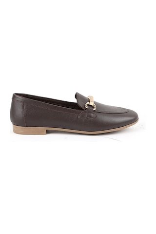 Libero L081.24217 Metal Toka Detaylı Düz Taban Kadın Loafer Ayakkabı Kahve