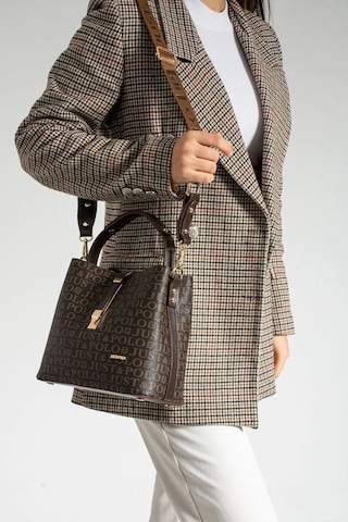 Just Polo Kadın Ters Kilit Çıtçıt Kapama Arkası Cepli El Çantası 21x23cm Kahve Camel