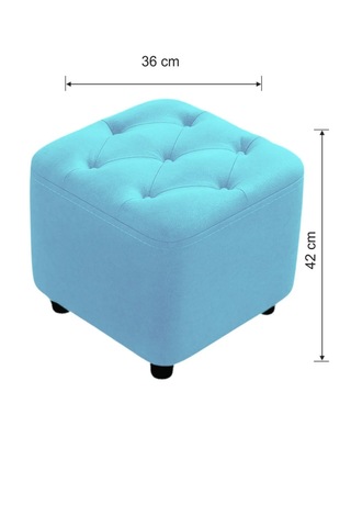 Most Hallow Kapitoneli Kare Puf 18 Turkuaz Kadife Kumaş Evinize
