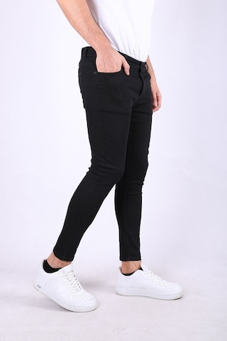 Erkek Slim Fit Likralı Düğmeli Kot Pantolon 38 Siyah