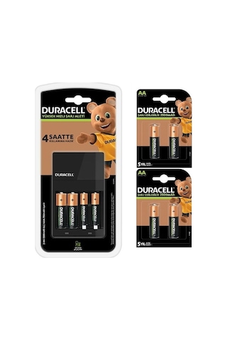 Duracell HR6/DX1500 2500 mAh AA Şarj Edilebilir Kalem Pil 2 x 2'li + CEF-14 Şarj Cihazı