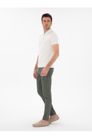 Cacharel Yeşil Slim Fit Dokulu Pamuk Karışımlı Kanvas Pantolon Yesıl