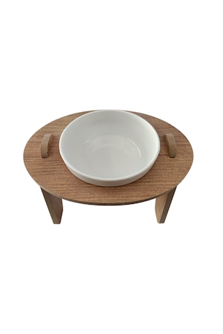 Ahşap Kedi Su & Mama Kabı - Tekli Oval Model - Eğimli - Kırılmaz Melamin Kase - 1 400ml
