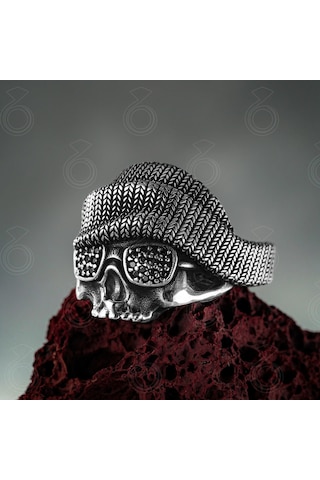 925 Ayar Gümüş Motorcu Biker Kurukafa Erkek Yüzük Gümüş