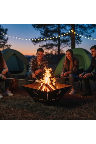 Kamp Ayısı Firenest : Basic Taşınabilir Ateş Çukuru - 3mm Karbon Çelik, Çantalı