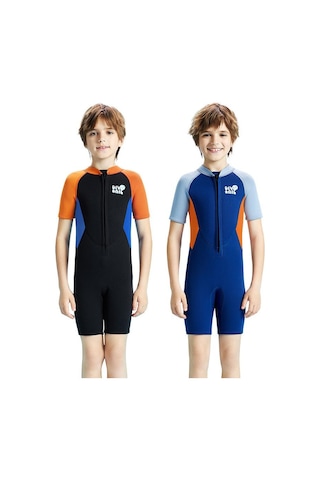 Dıve & Saıl 2.5mm Kısa Kollu Tek Parça Sıcak Çocuk Wetsuit Şnorkel Soğuğa Dayanıklı Mayo Lacivert