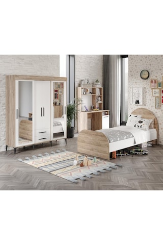 Afilli Ildır Çocuk Odası Takımı Tamamı Mdf Flora Beyaz Aynalı Flora Beyaz