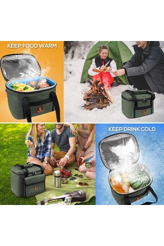 Vkemall Balıkçılık Soğutucu Çanta - Yeşil 600d Oxford Kumaş + Alüminyum Folyo, S 24x17x18cm Çok Renkli