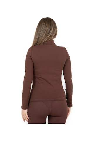 Sortie Collection Yarım Balıkçı Uzun Kol Likralı Basic Penye Bluz Kahverengi