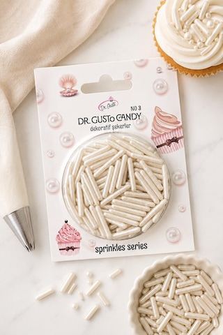 Dr. Gusto İnci Beyazı Spagetti Çubuk Pasta Süsleme Şekeri