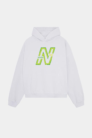 Unisex Kapüşonlu Sweatshirt - Neon Yeşil Baskılı Oversize Hoodie Beyaz