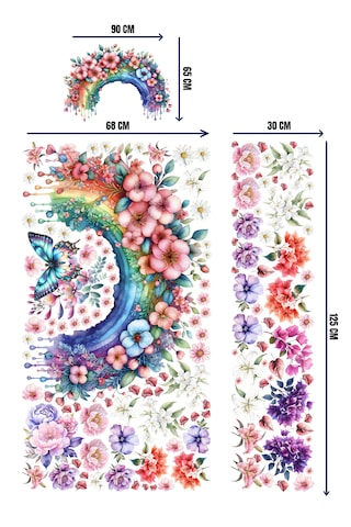 Gökkuşağı Suluboya Duvar Sticker Seti - Mat, Sökülebilir, Çocuk Odası Dekoru 100 X 125