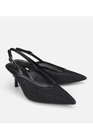 Hotiç Kadın Siyah File Detaylı Kısa Topuklu Stiletto 01ayh320800a100 01ayh320800a100