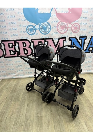 Bebemnas İkiz Yanyana Ayrılıp Birleşen Travel Bebek Arabası + 2 Adet Puset Dahil Tam Set