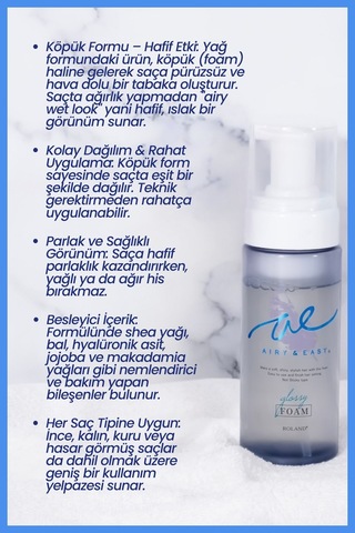 Cosmetex Roland Airy & Easy Glossy Oil Foam Saç Köpüğü 150 ML