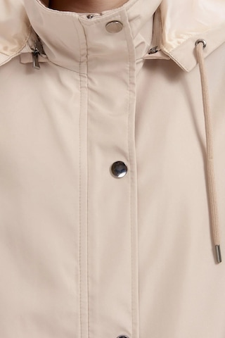 Desen Triko Kadın Kapüşonlu Kapaklı Cepli Kısa Trençkot 24416 Bej Bej