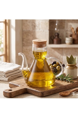 Borosilikat Cam Mantar Kapaklı Yagdanlık 500 Ml Şeffaf