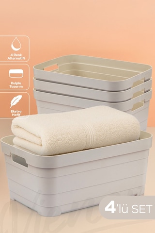 Vienev 4'lü 10,8 Litre Saklama Kutusu Bej Bej