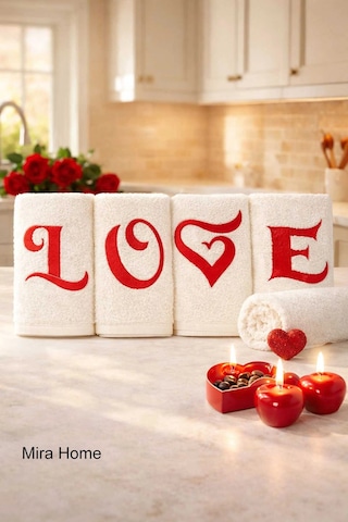 Love Nakışlı 4lü Mutfak Havlusu Seti 30x50 Cm Çok Renkli
