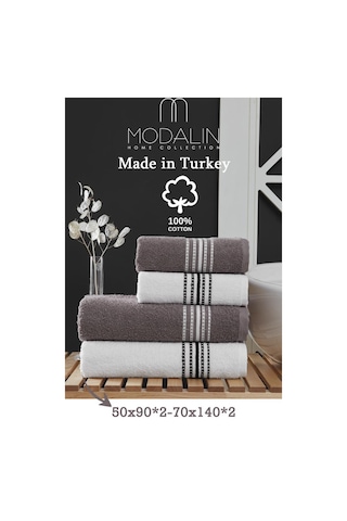 4 Lü Banyo Havlusu Seti Elvin - 70x140cm X2 / 50x90cm X2 Kahve