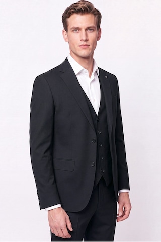 Efor Slim Fit Mono Yaka Esnek Yünlü Yelekli Siyah Takım Elbise Tk 950