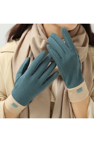 Cbtx Dokunmatik Özellikli Şık Mode Kadife Sıcak Soğuk Dayanıklı Kadın Eldiven Mavi