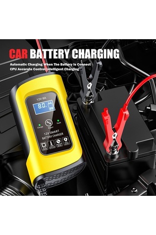 Pazly 12v 8a Akıllı Şarj Cihazı - Lcd Ekranlı, Otomatik Sıcaklık Kontrollü, Araç/motosiklet Aküsü Şarj